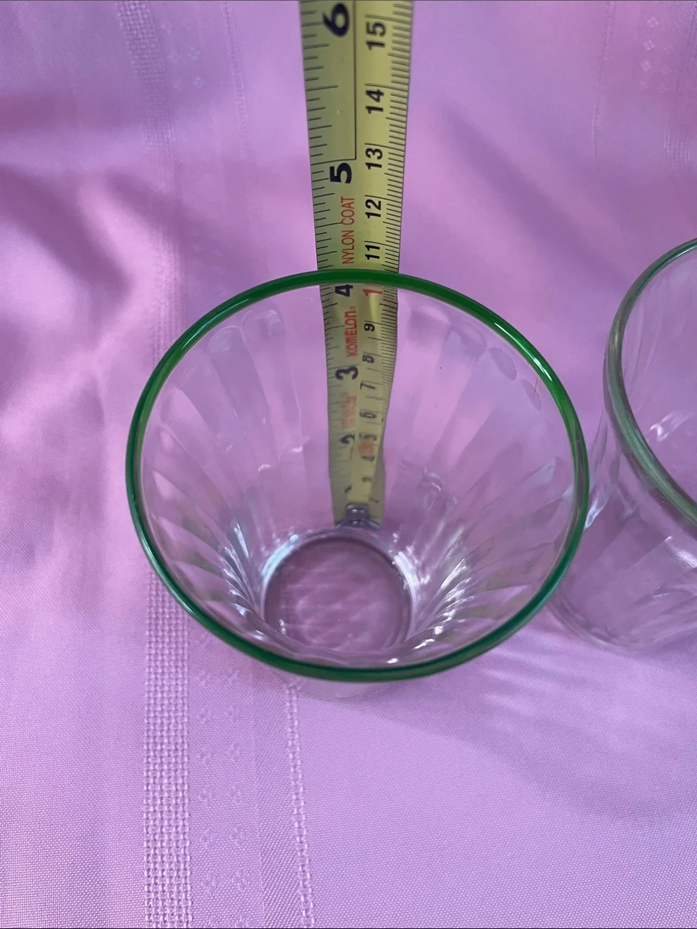 Retro Clear Ribbed Glass Tumbler with Green Rim - Set of 2